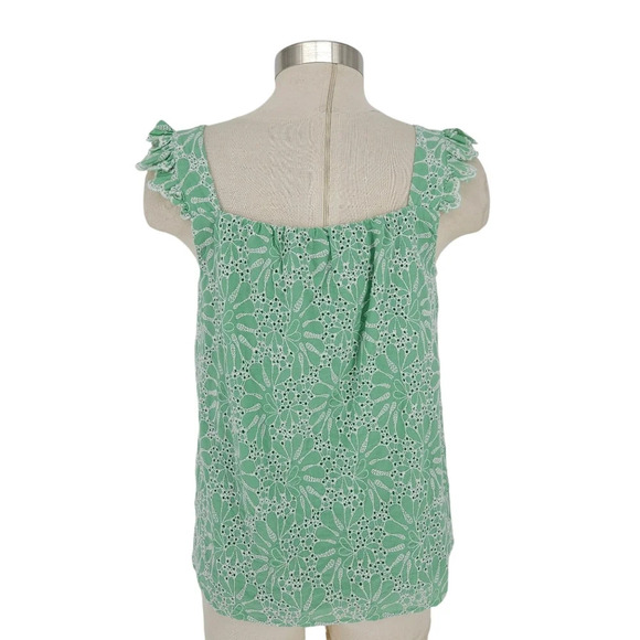 Ann Taylor LOFT Tank Top Green Eyelet Ruffle Square Neck Sleeveless Shirt - Picture 5 of 8